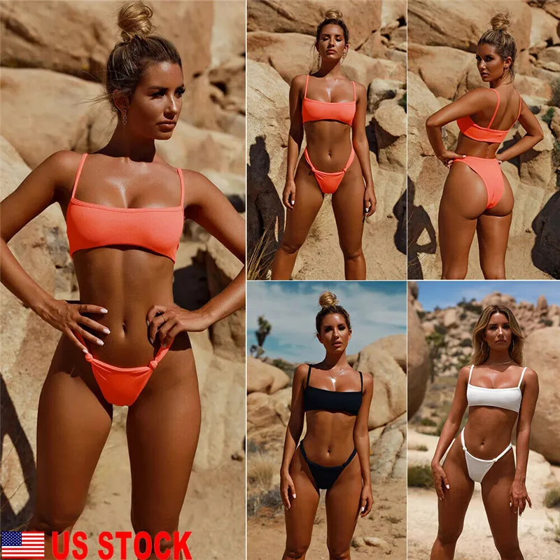 

Fashion Casual Slim Solid Women High Waist Bikini Set Push Up Padded Swimsuit Bathing Suit Swimwear Summer Clothes