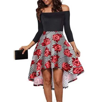 

Women's Summer Floral Printed Dresses Sexy Vintage Off-Shoulder Party Evening Swing Short Dress Elegant Woman Irregular Dresses
