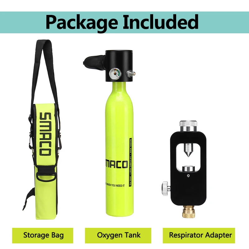 

3Pcs/set 0.5L Diving Equipment Mini Scuba Diving Oxygen Breathing Tank Air Tank Hand Pump Oxygen Cylinder Tank Adapter Bag