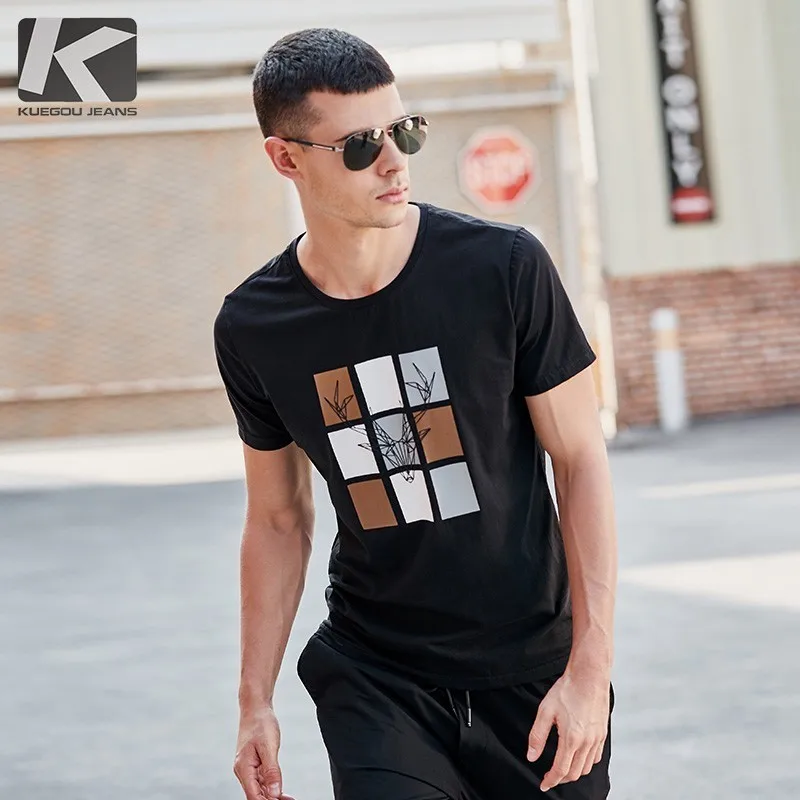 

Summer 2019 Men T Shirt Cotton Embroidery Print Black White Color Man Casual Short Sleeve Slim T-Shirt Male Tops Tee Shirt 09324