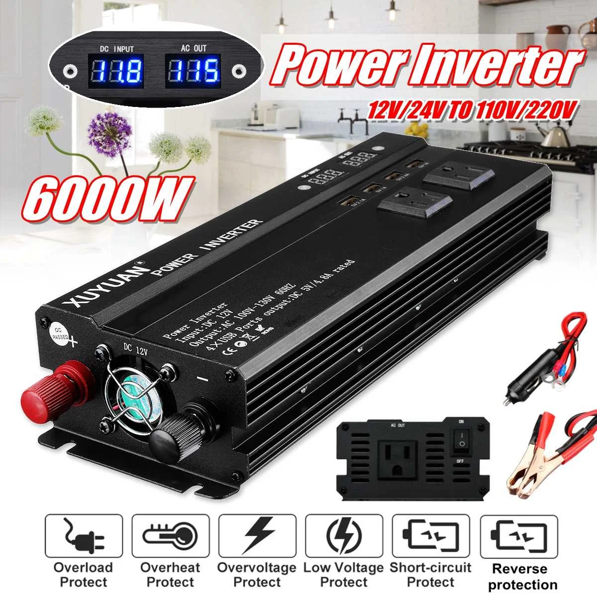 

900W LED Solar Power Inverter DC 12V/24V to AC 110V/220V Modified Sine Wave Inverter For Auto Truck