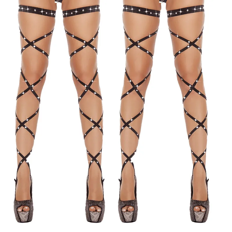 

2019 Sexy Women Solid Thin Crystal Fishnet Elastic Stockings Rhinestone Fish Net Tights Pantyhose Seven Colors