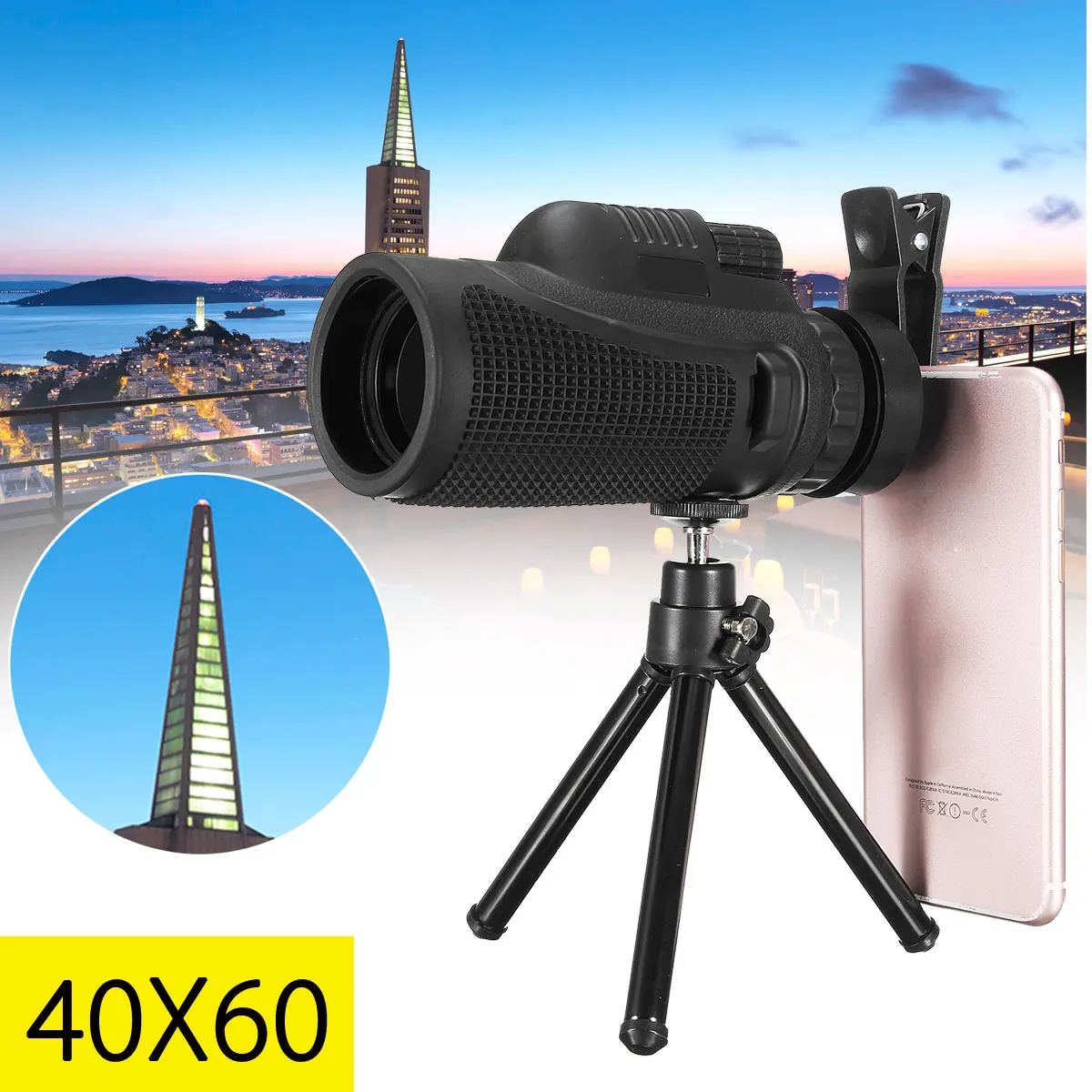 LEORY 40x60 Monocular Telescope Universal Smartphones Lens