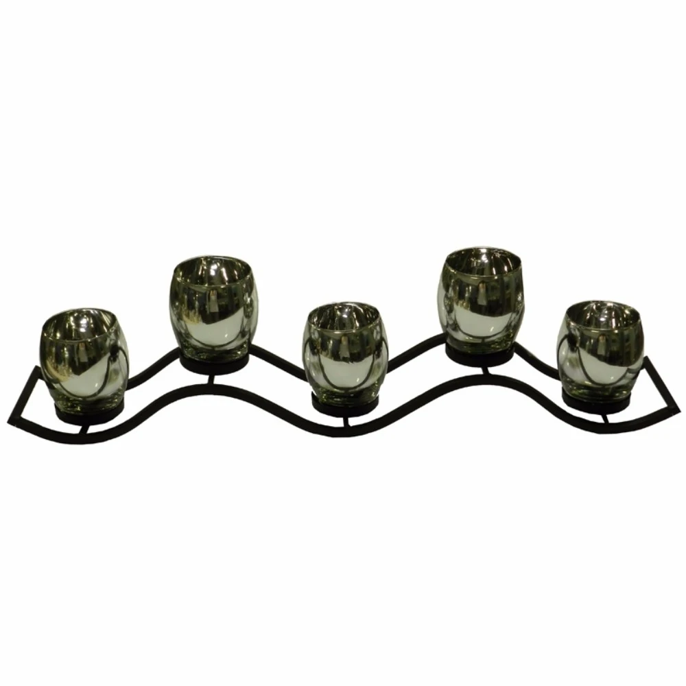 Appealing Metal Candle Holder With 5 Glass Cups Black And Silver |