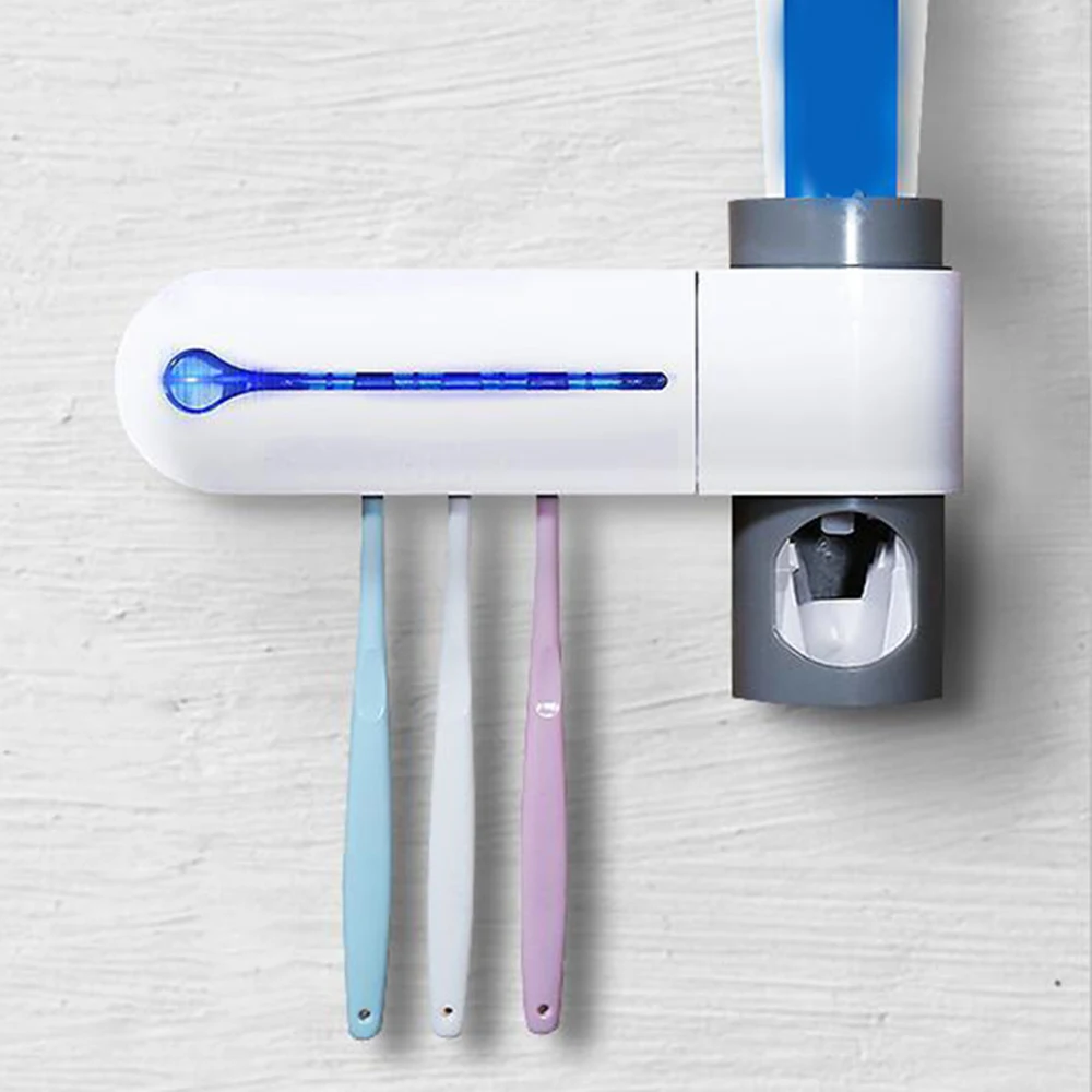 

New 2 in 1 UV Light Ultraviolet Toothbrush Sterilizer Toothbrush Holder Automatic Toothpaste Squeezers Dispenser Home Bathroom