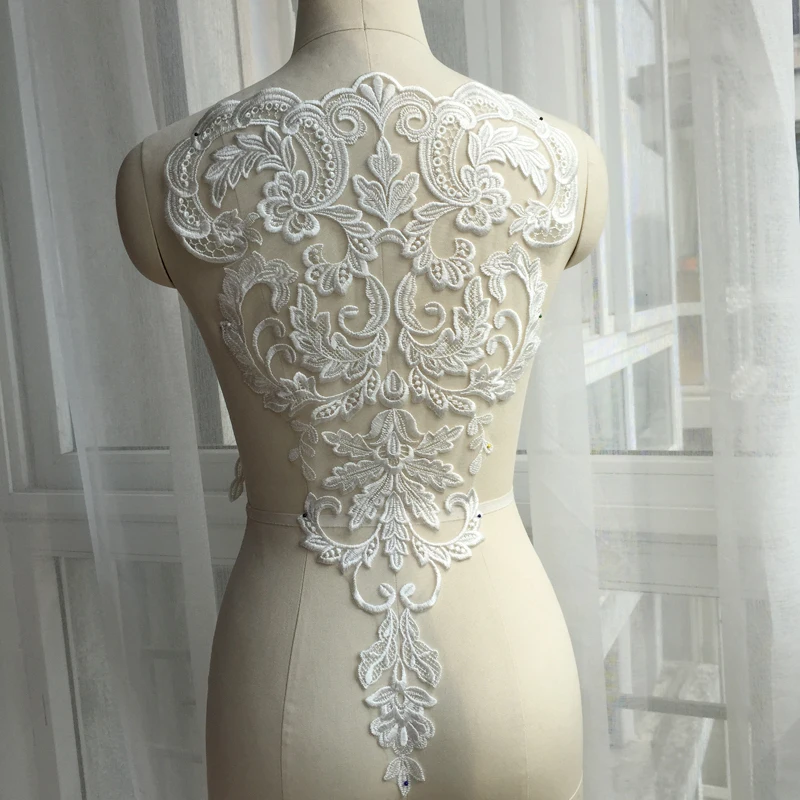 

Exquisite High Quality Embroidery Tulle Fine Lace Flower Wedding Dress Sewing DIY Back Stickers Model Red Carpet Show Decoration