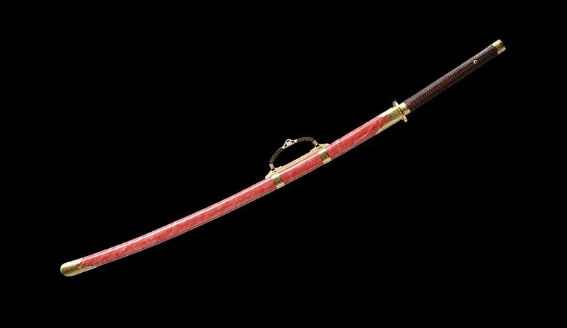 Red Blade Japanese Samurai Sword Handmade Damascus Folded Steel Full Tang Blade Funcatoinal Real Katana Collecation Sword