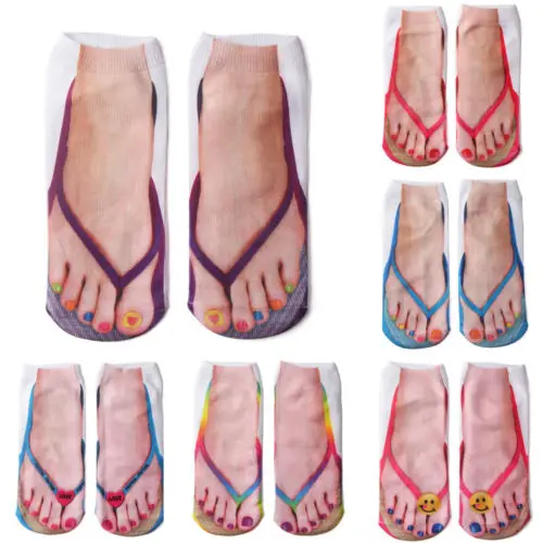 

Hot Unisex Men Women Funny Ankle Socks Cotton Slippers 3D Printed Art Happy Boat Socks Human Feet Low Cut Colorful Sock New