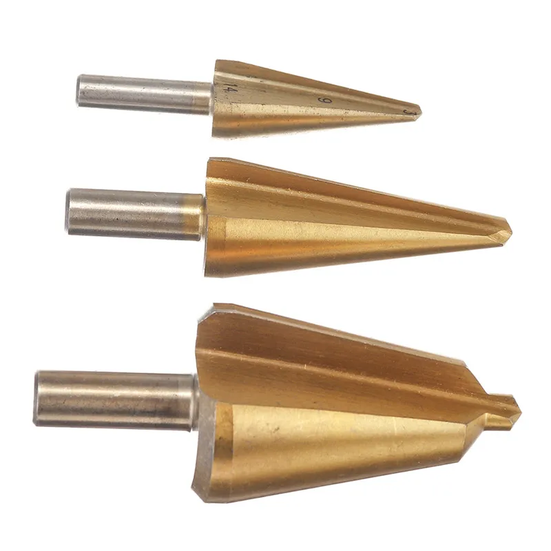 

DANIU 3pcs 16-30.5/5-20/3-14mm HSS 6542 Umbrella Chamfering Cutter Step Drill Bit Set Chamfer Tool High Quality