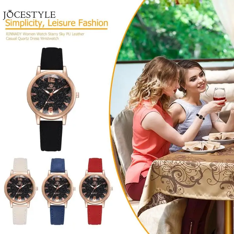 

RINNADYWomen's Watches Fashion Starry Sky Quartz Wristwatches Ladies Luxury Watch PU Leather Casual Quartz Dress Wristwatch