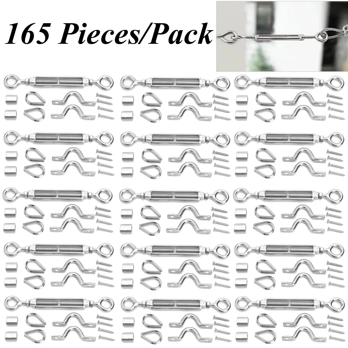 

165Pcs/Set Stainless Steel G316 Balustrade Turnbuckle Kit Wire Handrail Cable DIY Stainless Steel G316 Balustrade Turnbuckle Kit