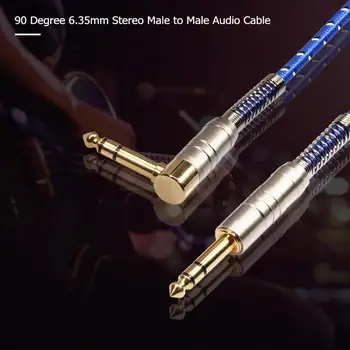 

90 Degree 6.35mm Stereo Male to Male Audio Cable 6.35mm Jack Adapter Extension Cable for Electric Guitar Mixer Speaker