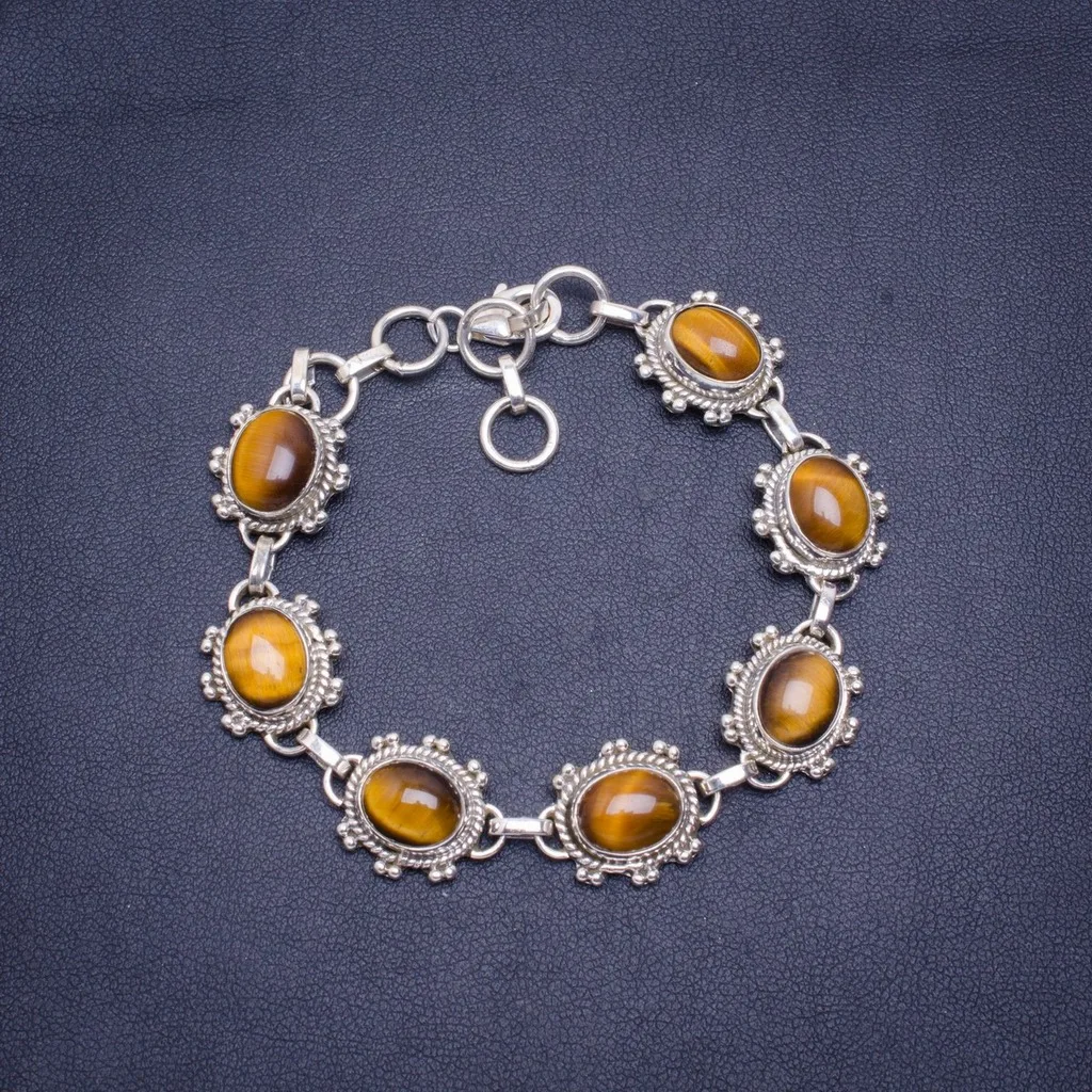 

Natural Tiger Eye Handmade Unique 925 Sterling Silver Bracelet 7-8" A3097
