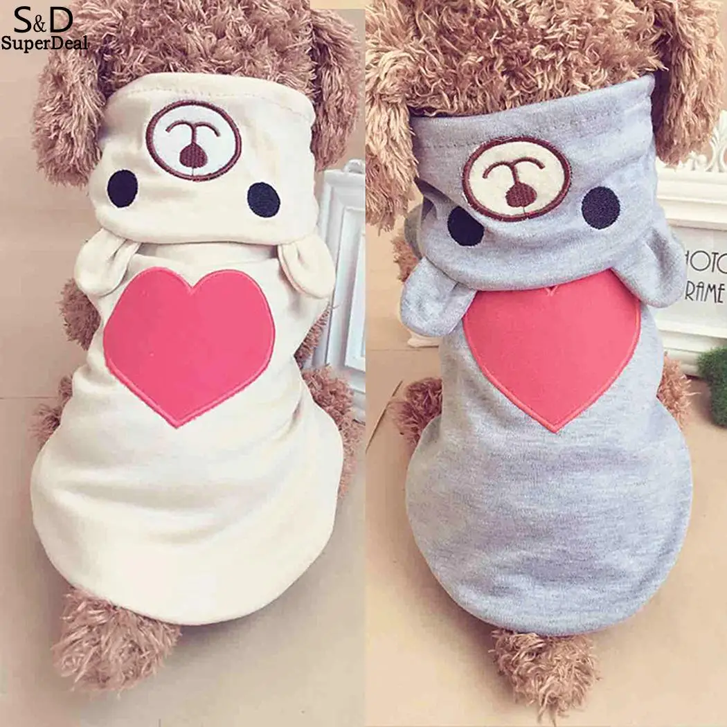 

Small Dog Cotton Clothes Coat Hoodies Pet All Seasons Love Heart and Bear Dog Clothes Casual