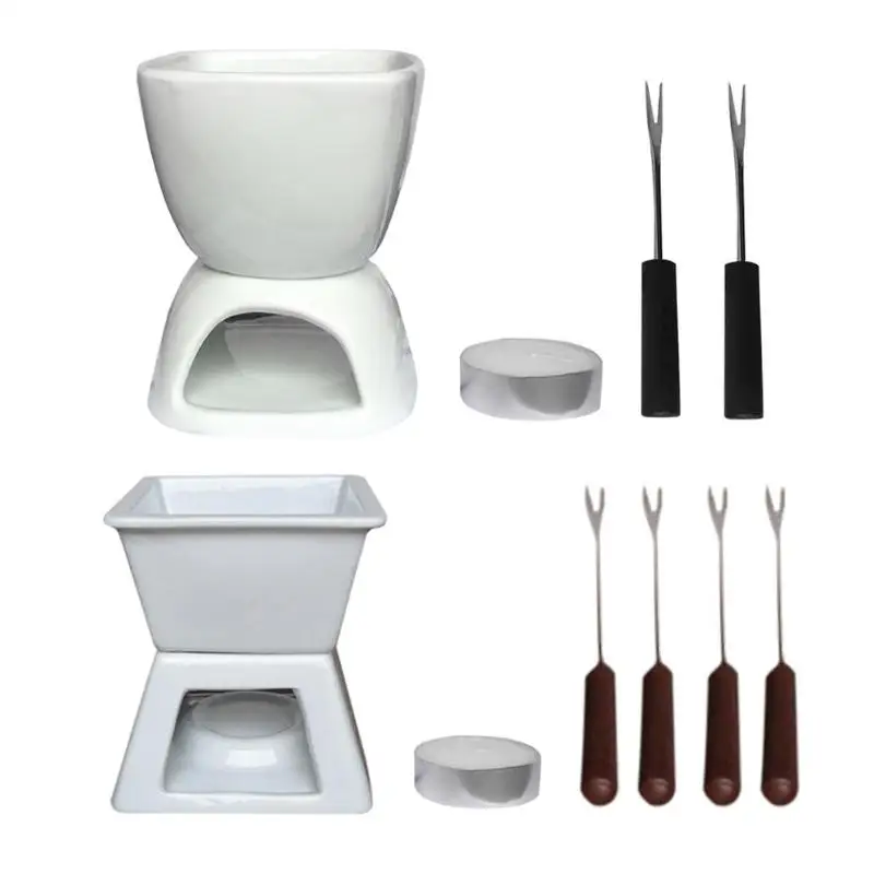 

Mini Candy Chocolate Fondue Set Ceramic Melting Pot Fountain DIY Kitchen Tool High Temperature Resistance Cheese Hot Pot Set