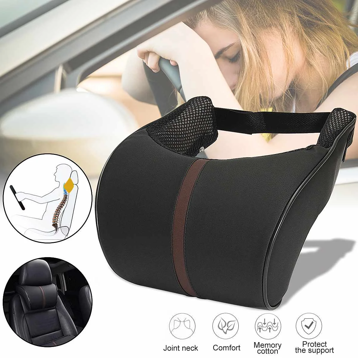 

1PC PU Leather Auto Car Neck Pillow Rest Memory Foam Pillows Ergonomic Seat Headrest Pad