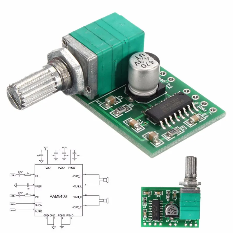 

CLAITE PAM8403 5V 2 Channel USB Power Audio Amplifier Module Board 3Wx2 Volume Control New