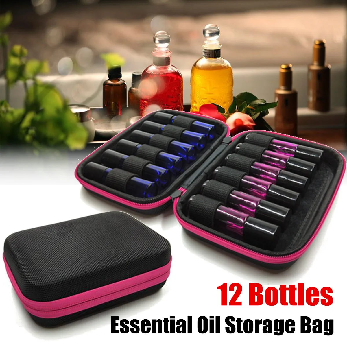 

12 Bottles Aromatherapy Box Essential Oil Storage Bag Organizer Portable Travel Carrying Case Accessories Gifts Color Random