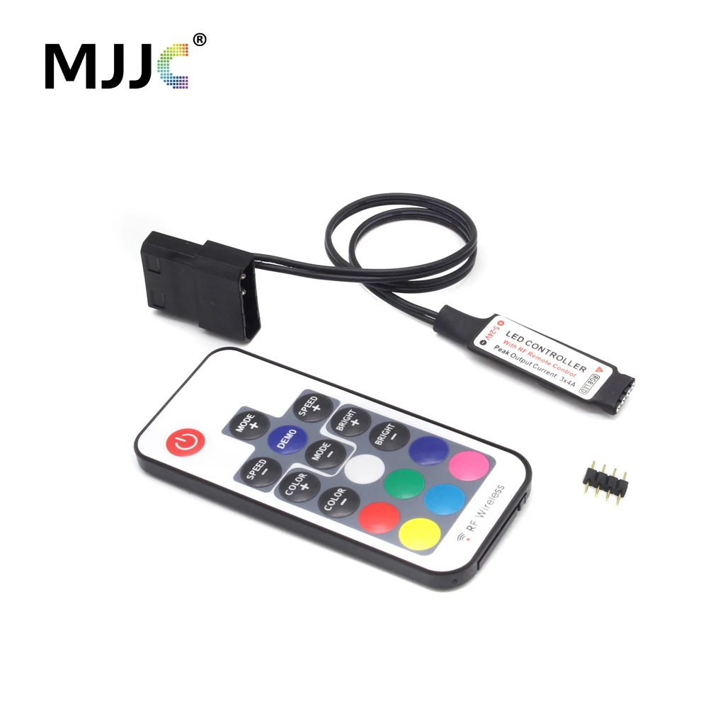 DC12V SATA RGB Controller Mini RF17 Keys Remote Wireless Large 4 Pin RGB Controller for PC Computer Case 5050 LED Strip Lighting dc12v 24v 36v rf engine stop remote control switch board mini wireless remote motor forward reverse control switch