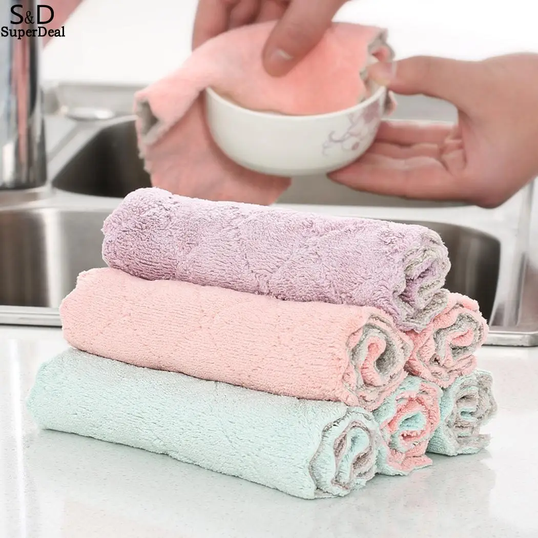 kitchen towel Dish Cleaning Cloth  Decontamination Double Absorption Kitchen Non-stick Oil Cleaning Cloth Thicken Double Layers