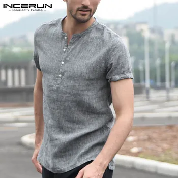 

Men Brand Shirt Short Sleeve Button Stand Collar Camisa Breathable Streetwear Tops Fashion Basic Casual Shirts Men 2020 INCERUN