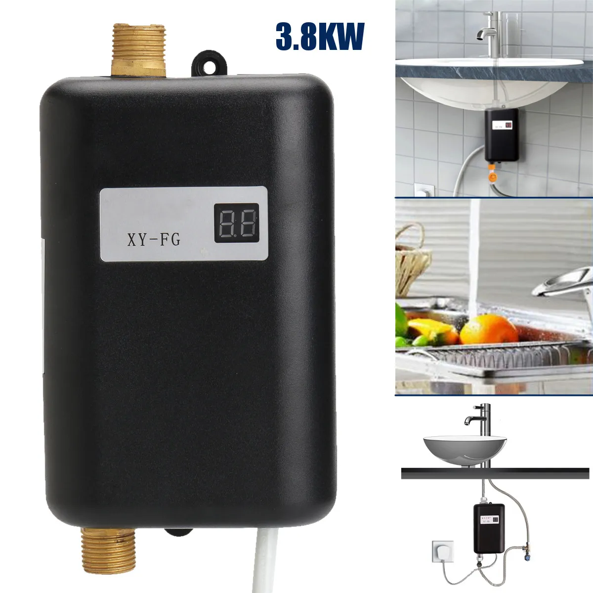 

3800W/3400W Electric Water Heater Instant Tankless Water Heater 220V 3.8KW Temperature display Heating Shower Universal
