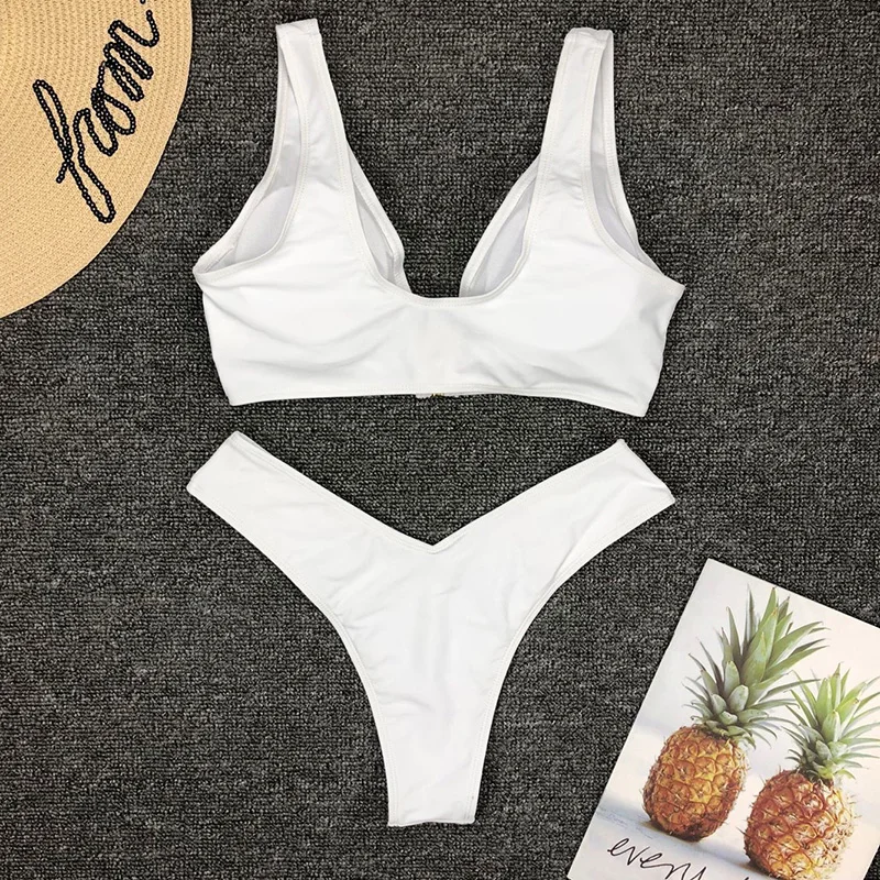 Günstig Sexy Solide Weiß Schwarz Bikini 2019 Zipper Push Up Badeanzug Bademode Frauen Push up Bikinis Set Brasilianische Tanga Schwimmen badeanzug