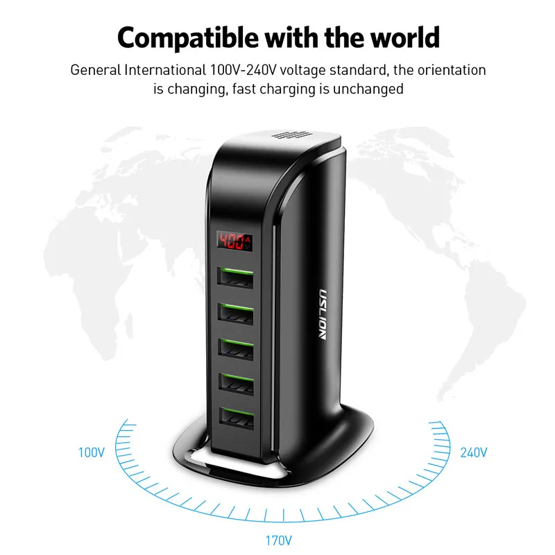 5 портов Мульти USB зарядное устройство концентратор светодиодный дисплей док-станция для зарядки с USB универсальный мобильный телефон Настольный настенный домашний зарядное устройство s EU UK Plug