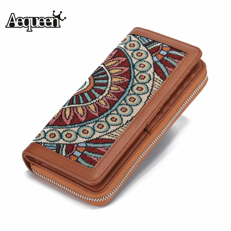 

AEQUEEN 2018 Vintage Flower PU Leather Women Wallet Female Long Walet Women Lady Clutch Money Bag Large Coin Purse Phone Pockets