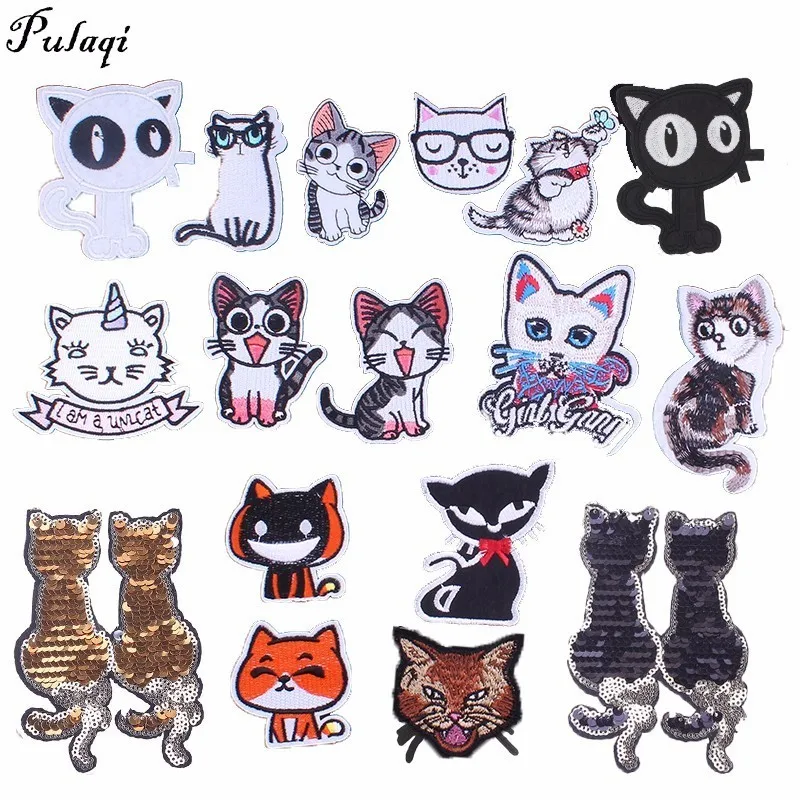

Pulaqi Black Cat DIY Cloth Chi's Cat Badges Patch Embroidered Applique Sewing Clothes Stickers Apparel Accessories H