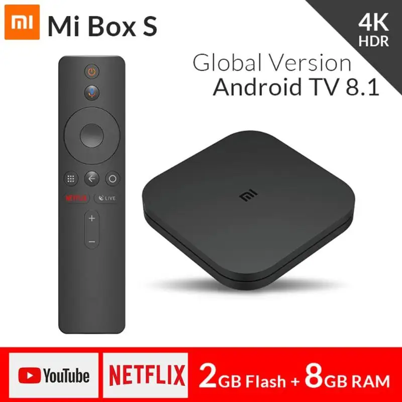 Xiaomi Mi ТВ коробка S Smart 4K со сверхвысоким разрешением Ultra HD, 2G 8G Android 8,1 WI-FI Google Cast Netflix Media Player IPTV Set-top BOX 3 штепсельная вилка европейского стандарта