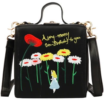 

Embroidered Cartoon Pattern Alice Box Style Pu Women Handbag Shoulder Bag Casual Totes Bag Crossbody Messenger Bag Flap Bolsa