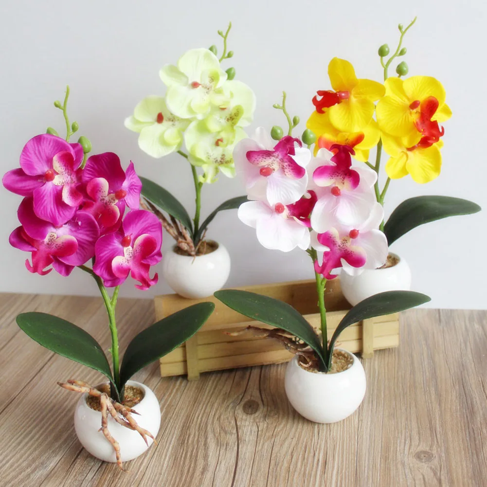 Artificial Phalaenopsis Plants Pot Plastic Flower Simulation for Home Decoration Ornament White | Дом и сад