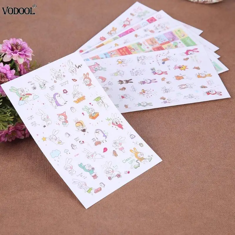 

6 Sheets Lovely Cartoon Stickers Decals DIY Album Diary Decoration Stickers Lovely Rabbit Animal Pattern For Kids Girls School