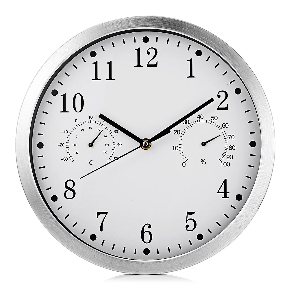 

Timelike IH - 6708TH Silent Wall Metal Clock Thermometer Hygrometer Art Decor 3-In-1 No-Ticking Wall Hanging Clock Home Decor