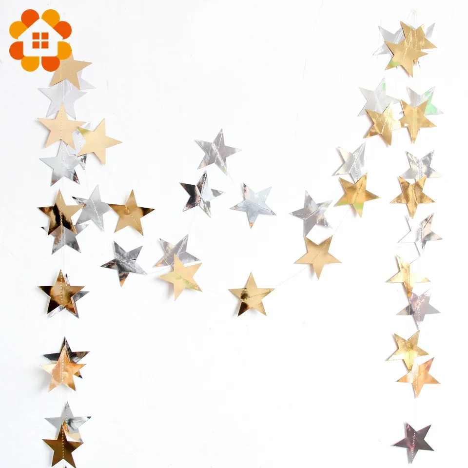 

2PCS 8M Colorful Star Paper Garland Hanging Floral String Wedding Birthday Party Decorations Kids Home Decor DIY Paper Supplies