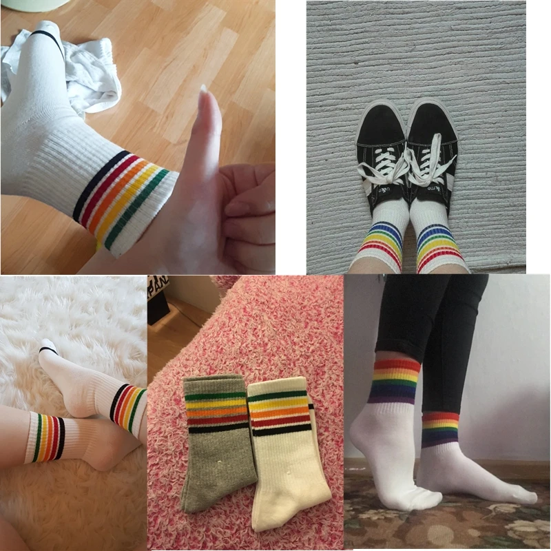 # SS rainbow coloured standard striped over-the-knee socks
