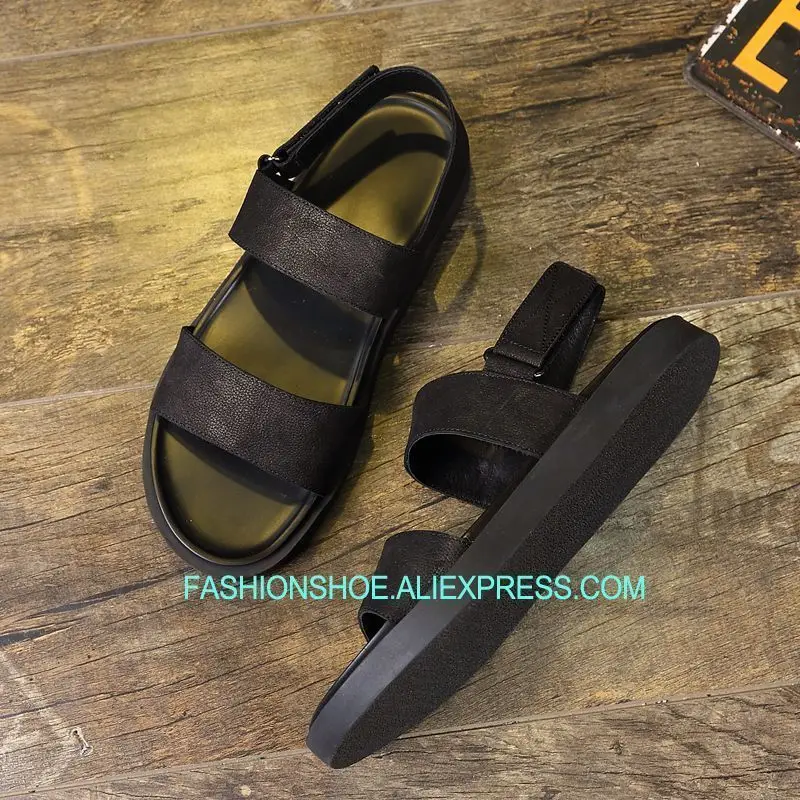 

New Hot 2019 Full Grain leather Summer Gladiators Flat heel Leisure Sandals Female