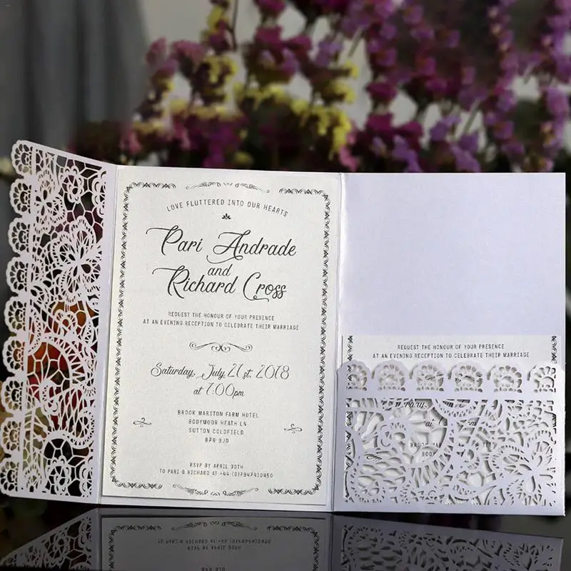  10PCS Laser Cut Wedding Invitations Cards Tri-Fold Lace Business invitation Cards Party Decor Weddi - 32964248271