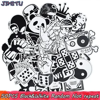 

50pcs Black White Random Stickers Punk Anime JDM Sticker for Kid DIY Luggage Laptop Skateboard Moto Bicycle Waterproof Stickers