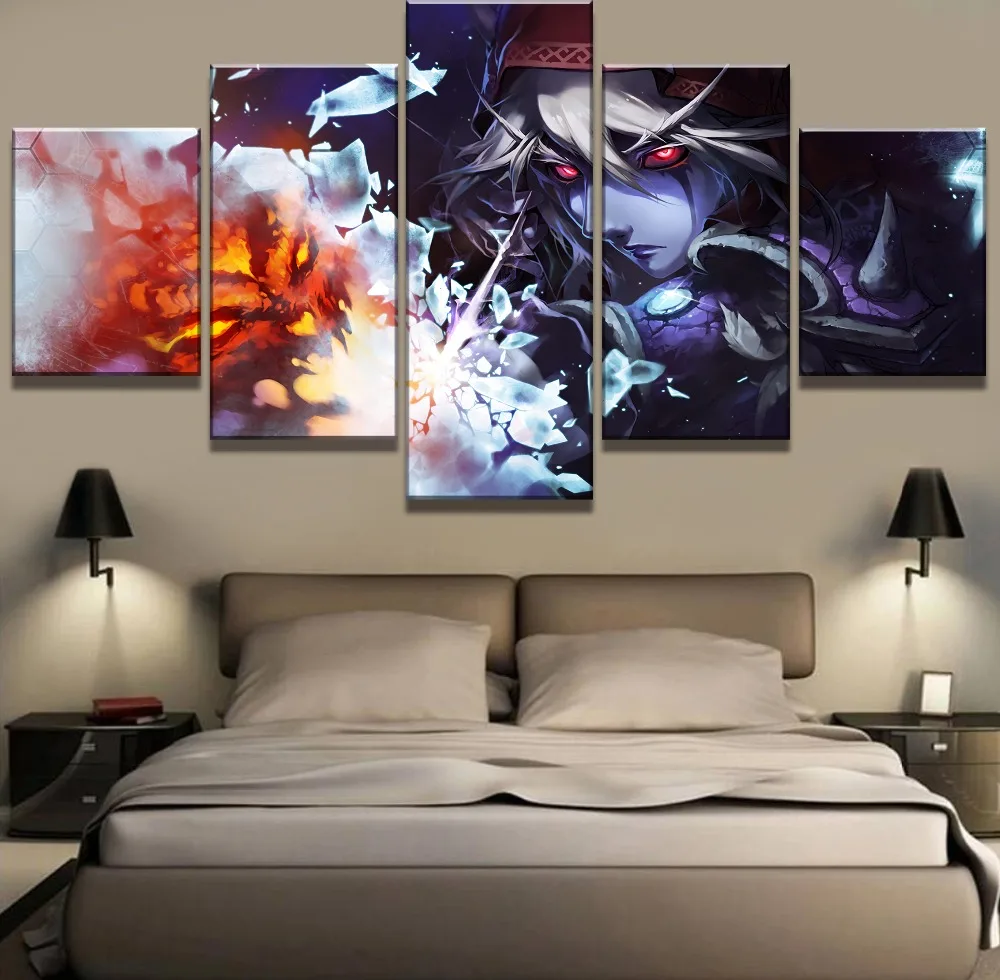 

5 Piece Canvas Art Warcraft Sylvanas Game Poster Cuadros Decoracion Paintings on Canvas Wall Art for Home Decorations Wall Decor