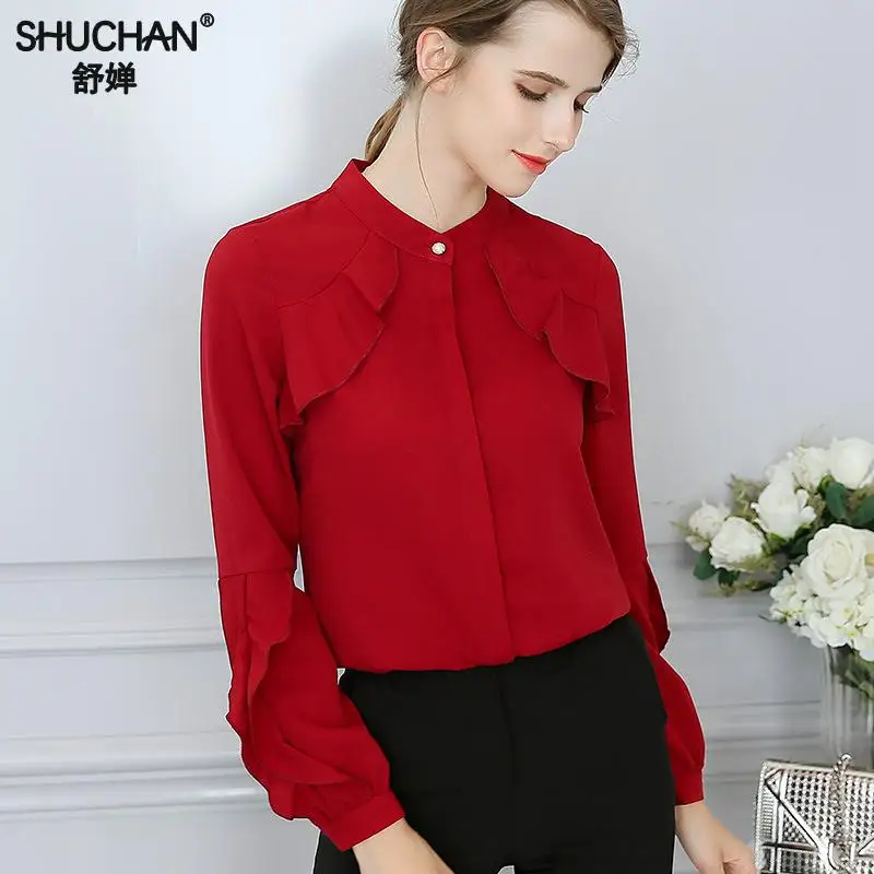 Женская шифоновая рубашка SHUCHAN с длинным рукавом офисные рубашки женские блузки