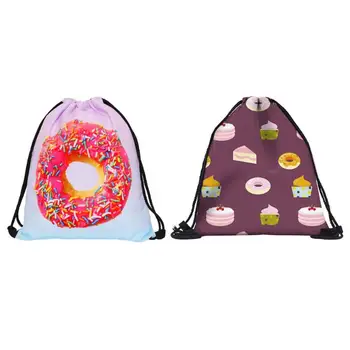 

Women Men 3D Digital Dessert Print Outdoor Drawstring Backpack Unisex Beach Sports Travel Shoulder Bags