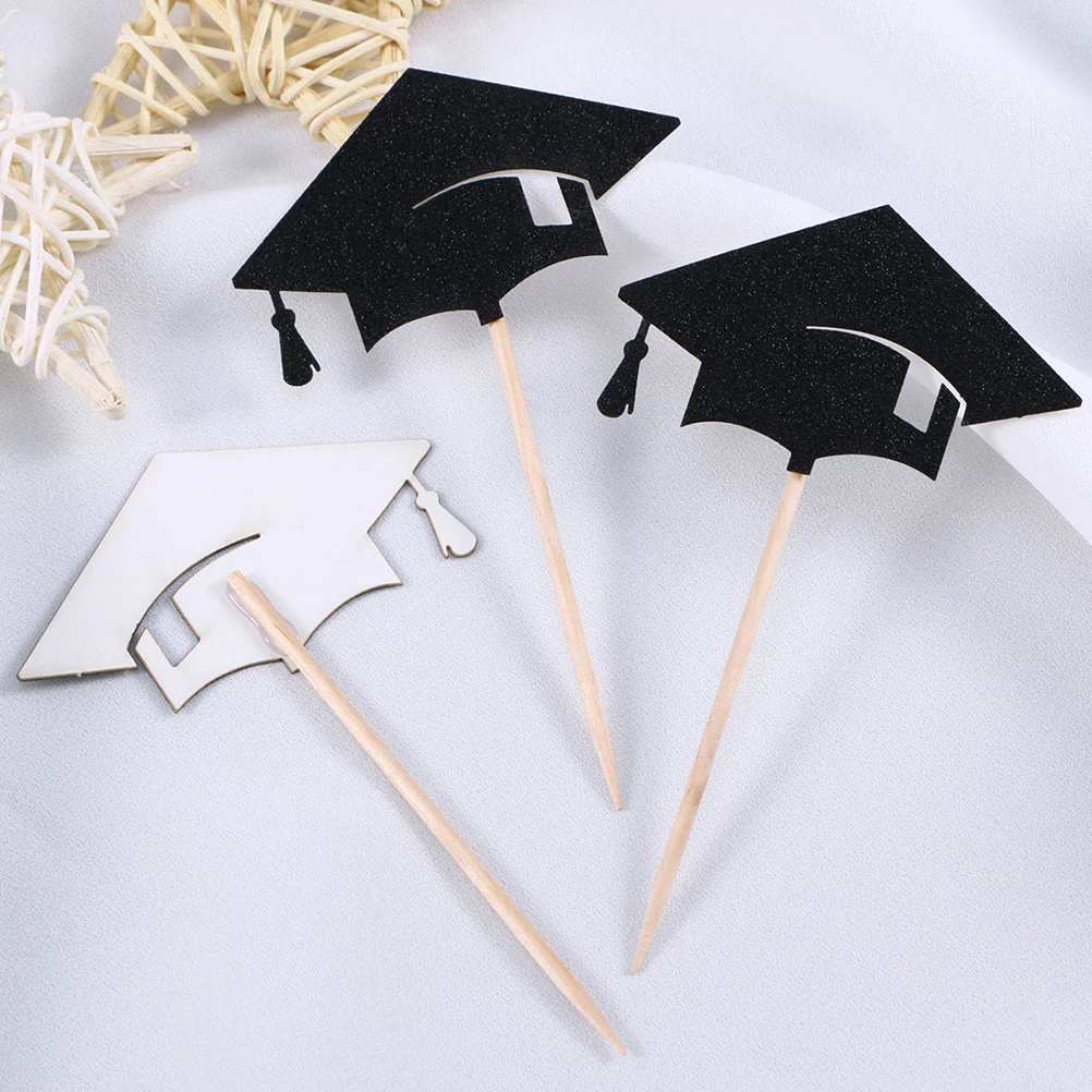 Abaodam 24 Pcs Graduation Season Cake Insert topersitos para comida fruit  decor toppers para comida fruitcakes congrats grad Graduation Hat Topper