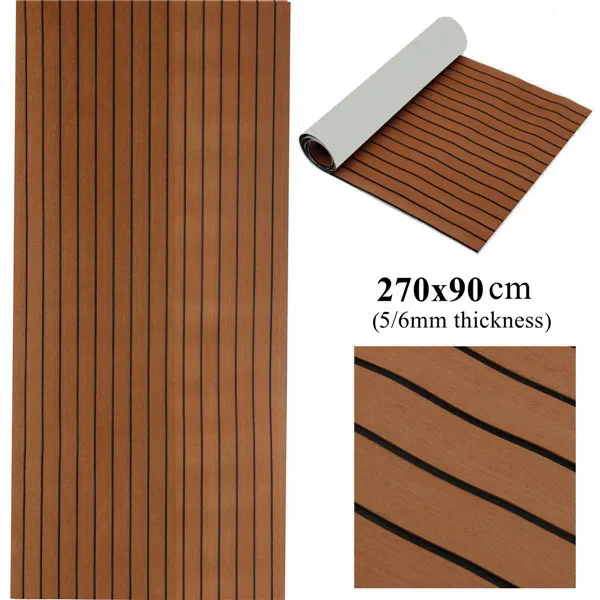 

270x90cm EVA Foam Faux Teak Decking Sheet Dark Brown Marine Boat 5/6MMThick DIY Car Protective Floor Carpet