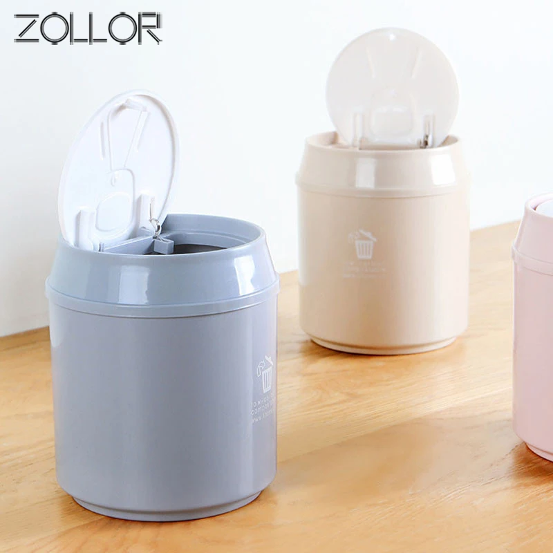 

ZOLLOR Mini Desktops Trash Can Home Table Desk Covered Kitchen Living Room Smart Trash High Quality Waste Bins Storage Bucket