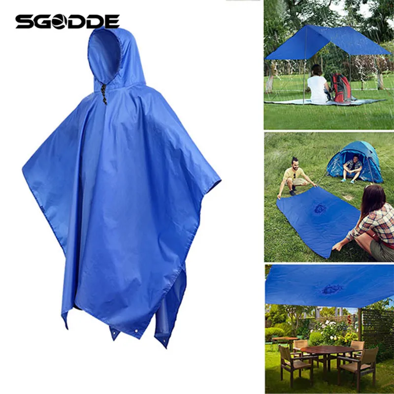 

3 in 1 Travel Waterproof Poncho Sun Shelter Camping Mat Outdoors 210T Polyester Rain Coat Shelter Backpack Cover raincoat