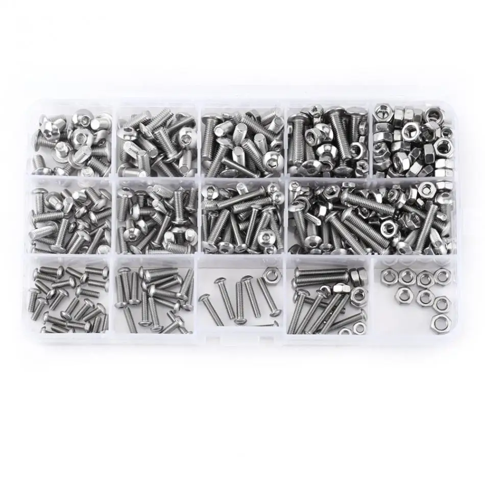 

440Pcs M3 M4 M5 304 Stainless Steel Hexagon Socket Button Head Cap Repair Screws & Nuts Hex Bolts Assortment Kit