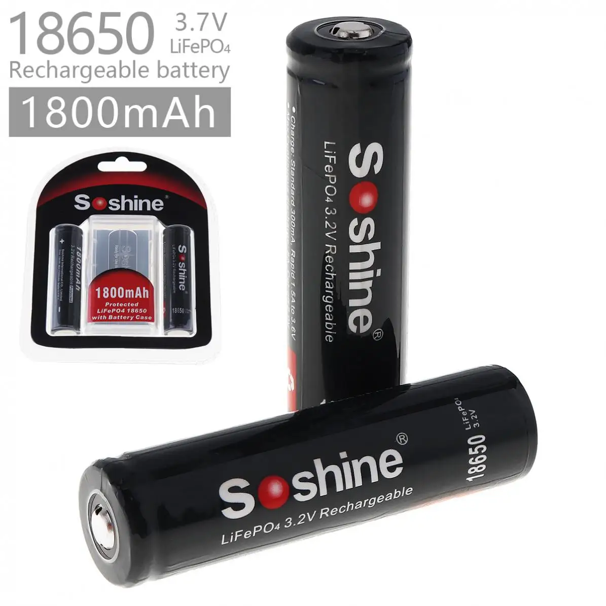 2 шт Soshine 3,2 v 1800mah 18650 LiFePO4 батарея с защищенной печатной платой+ чехол для батареи перезаряжаемая литий-ионная батарея