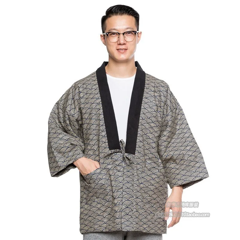 New Japanese Men Women Winter Warm Wadded Cotton Kimono Japan Haori Outterwear Hanten coat Fashion male samurai clothing DH050
